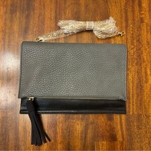 Urban Originals gray and black folder over crossbody purse gold chain new